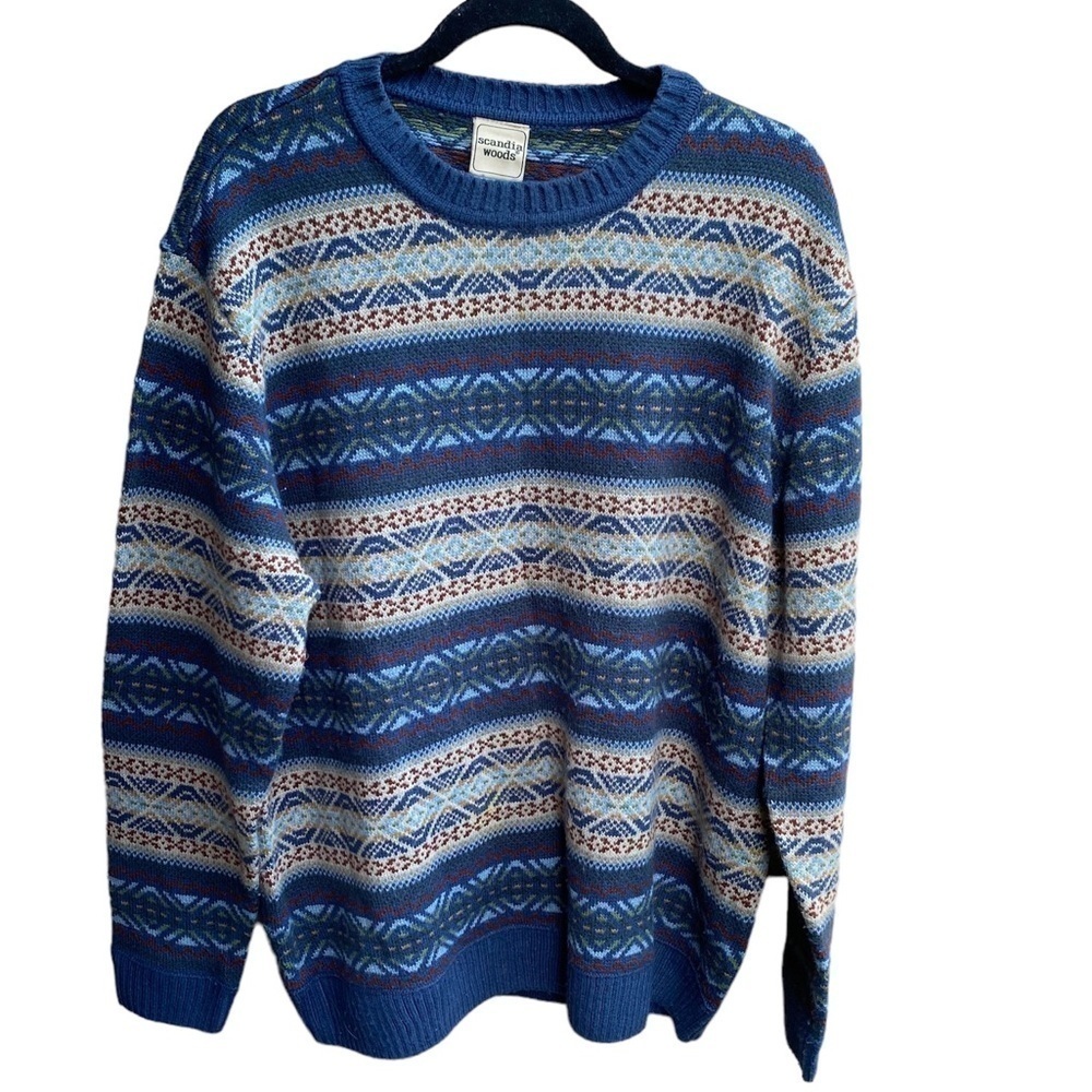 Scandia Woods Pullover Sweater Blue Crewneck Mens Size L